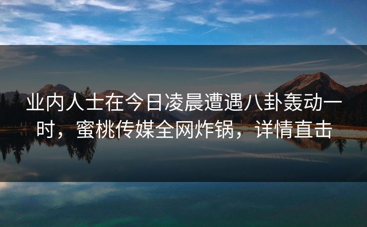业内人士在今日凌晨遭遇八卦轰动一时，蜜桃传媒全网炸锅，详情直击